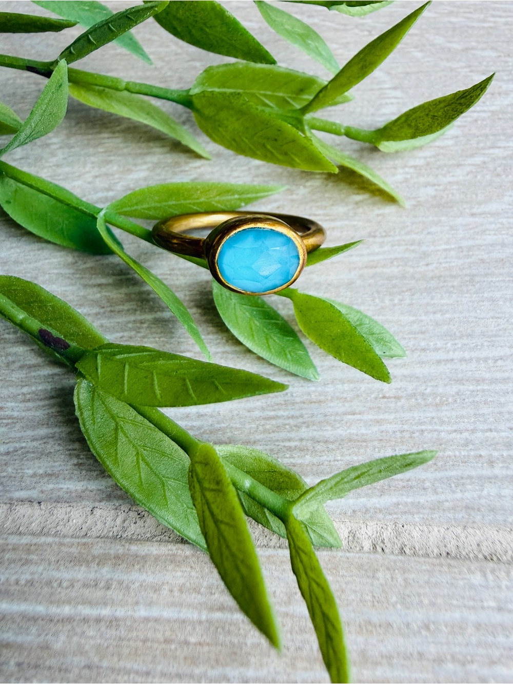 Julie Vos Gold Ring with Turquoise Oval Stone